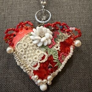 Handmade heart wearable art necklace OOAK